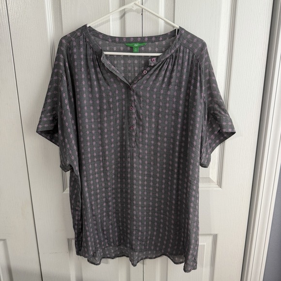 dip Tops - Dip Gray Purple Geometric Pattern Short Sleeve Blouse Women's Size 1X Boho